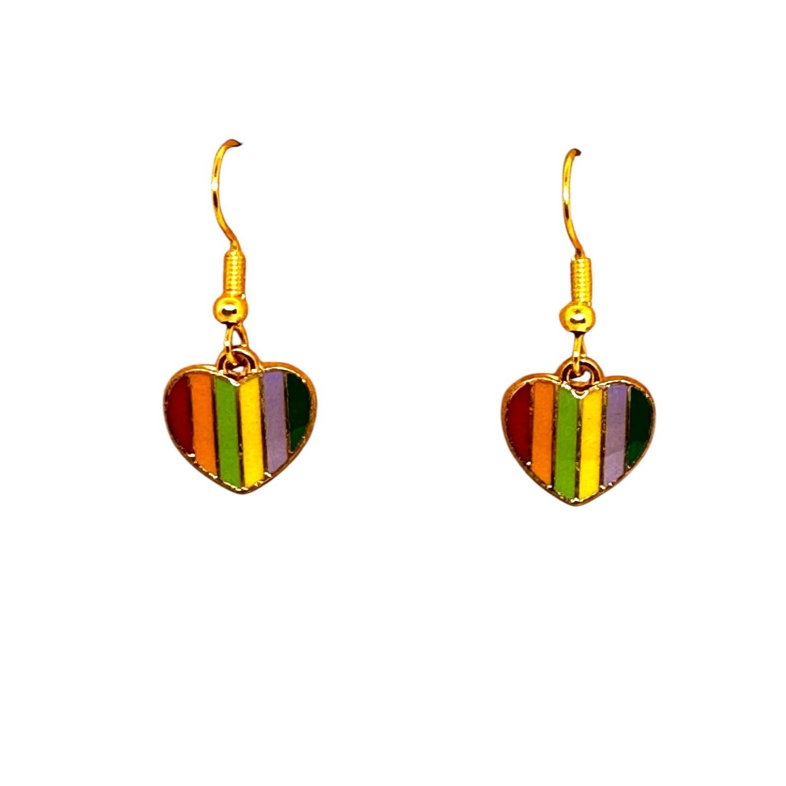 Enamel Rainbow Heart Charm 10kt Gold Plated Hook Earrings #2192